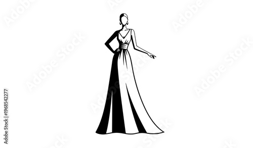 Flat Fashion Woman in Long Dress – Elegant Female Style Vector Illustration