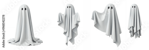 Four ghosts made of white sheets with eyes halloween costumes