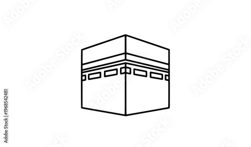 Minimal Kaaba Icon – Islamic Sacred Cube Outline Vector Symbol