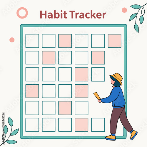 Habit tracker calendar with person marking progress tracking