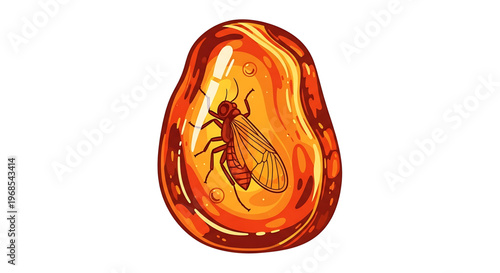 A vector graphic illustration of an insect trapped in amber