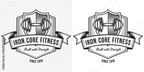 Iron Core Fitness Vintage Gym Logo with Dumbbell and Shield Badge