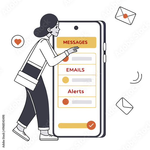 Woman checking messages on large smartphone screen mobile phone