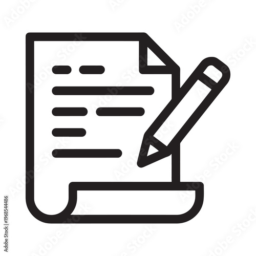 Simple line drawing of a document with a pencil poised to write