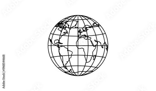 Global earth grid globe outline vector icon with latitude longitude lines isolated on white background