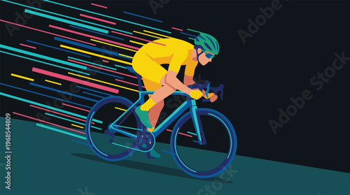 Cyclist Speed Motion Vector Illustration Road Bike Racing Flat Design
