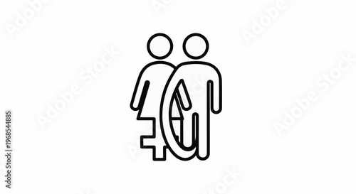 Two figures, one stylized as female, the other as male, linked