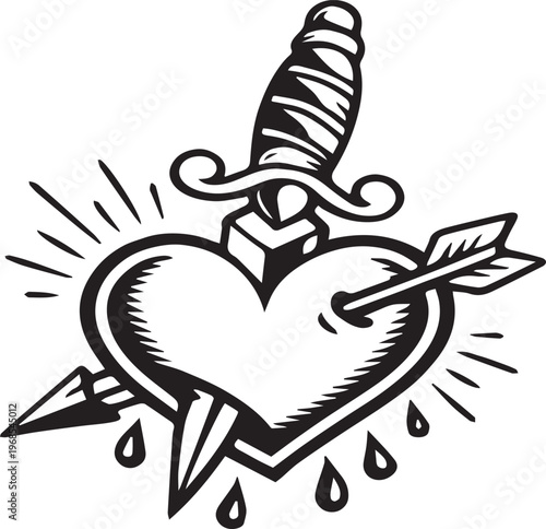 Heart with Dagger Tattoo Design