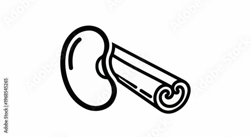 Line art icon of a bean paired with a cinnamon stick