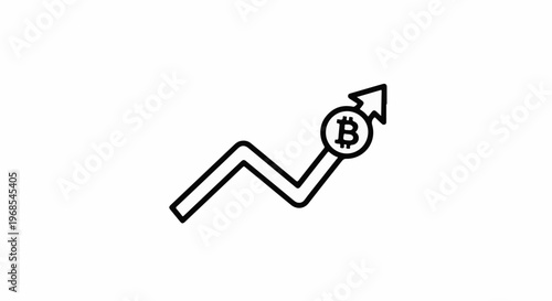 Abstract upward trending line graph with Bitcoin symbol at peak