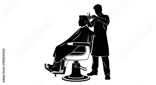 Silhouette of a man getting a haircut.