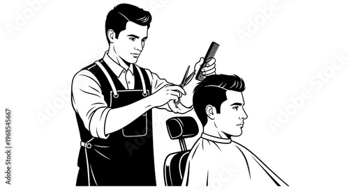 A barber cutting a man's hair.