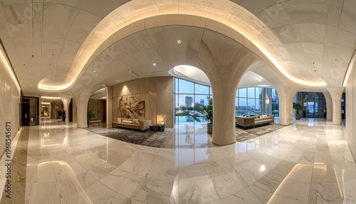 Modern architectural marvel - A spacious interior with curved design elements.
