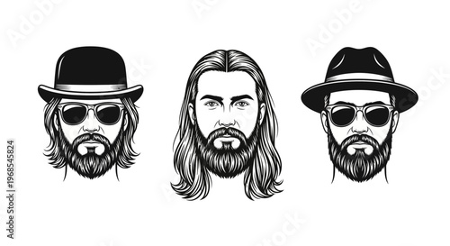 Illustrations of men with beards and hats.