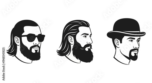 Three different men with beards and hairstyles.