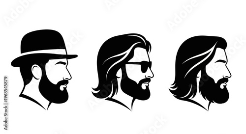 Three different beard styles for men.