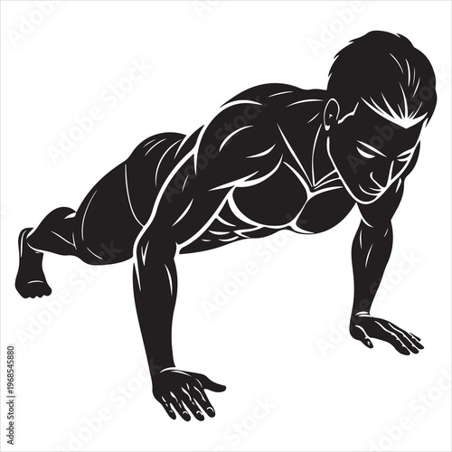 minimal black silhouette person push ups strength pose