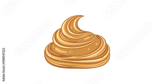 A single, artfully swirled dollop of thick, light brown peanut butter or caramel forms a conical peak on an immaculate white background.