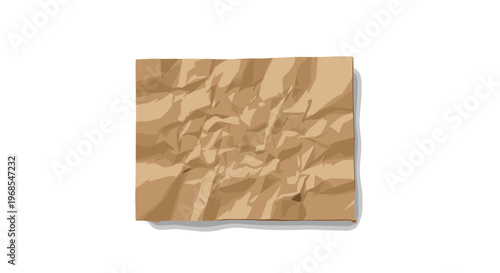 A single rectangular piece of crumpled brown kraft paper is centrally laid flat on a pristine white background.
