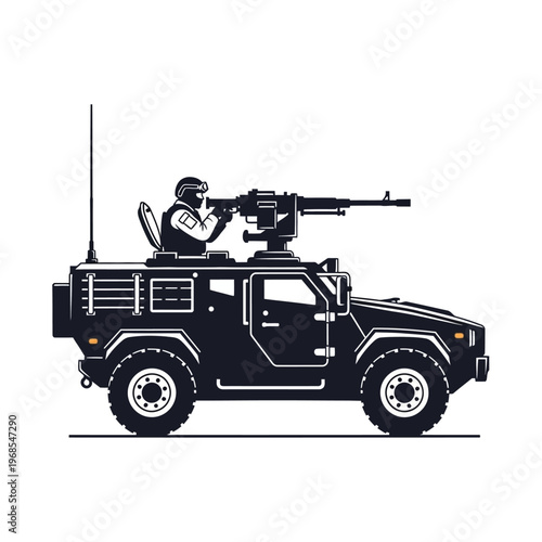 Armored Vehicle with Soldier and Machine Gun - Military Transport
