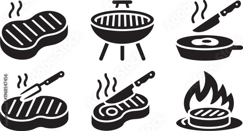 Barbecue, meat silhouette icon set. grilling, cooking symbols silhouette collection