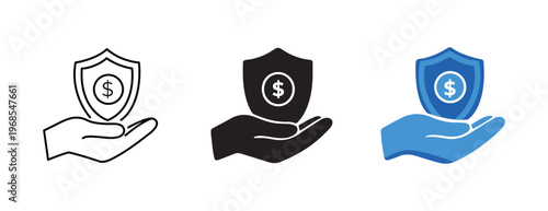  Financial Protection Hand Shield Dollar Icon Vector Set.