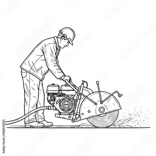 Construction worker operating vibrating plate compactor on wet concrete surface illustration