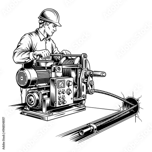Industrial engineer adjusting vintage machinery with precision tools in workshop setting