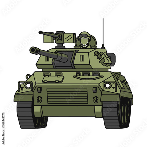 Military Tank Illustration - Combat Vehicle with Soldier and Cannons