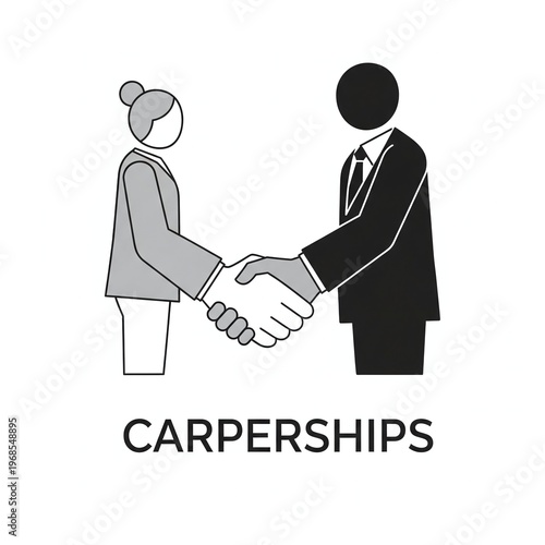 Stylized Business Handshake Illustration with carperships Text for Professional Agreement