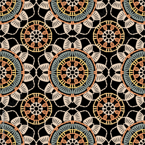 Pattern with crochet granny square wallpaper handmade decorative art design print