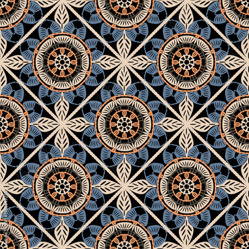 Pattern with crochet granny square wallpaper handmade decorative art design print