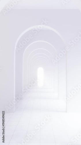 Empty 3D White Corridor with Arcs Background