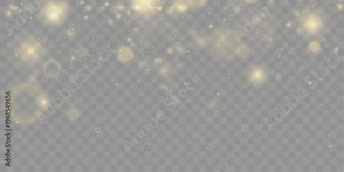 Bright golden particles float like glowing dust. Soft sparkle creates magical atmosphere. Perfect design element for luxury backgrounds and banners. Vecto