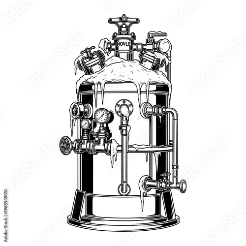 vintage espresso coffee machine illustration with gauges and steam valves isolated on white