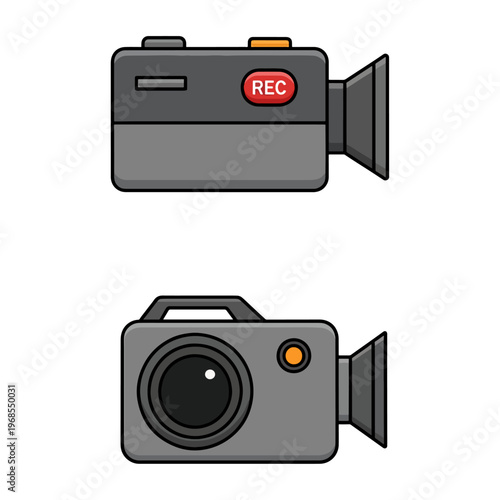 3D illustration of professional video camera recording with red light and lens close-up for media production