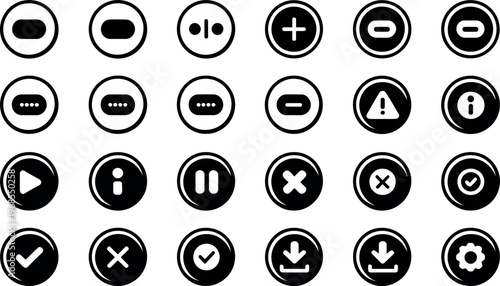 Set of various circular icons with different symbols and signs