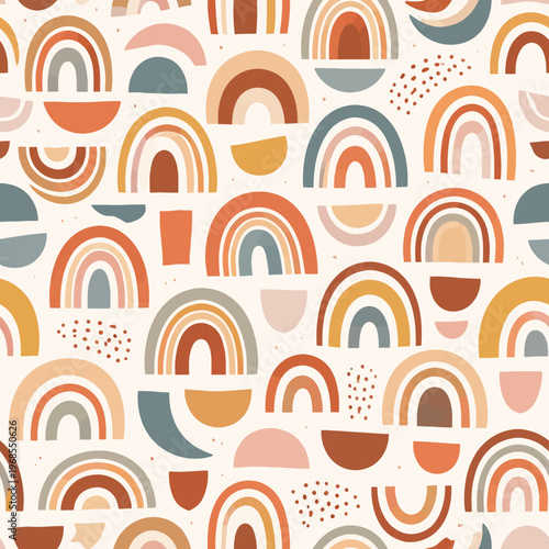 Colorful abstract rainbow pattern with geometric shapes in earth tones