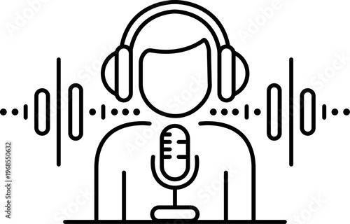 Podcast Recording Studio Line Icon Design