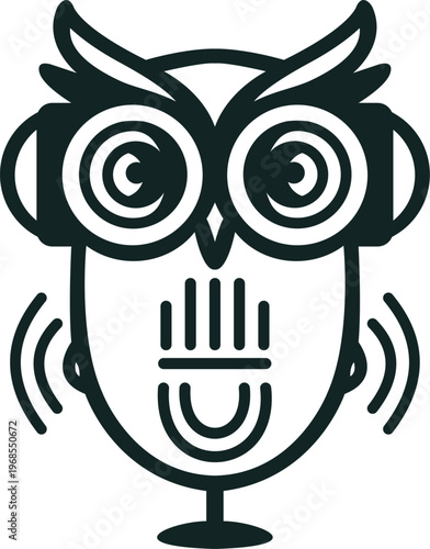 Owl Podcast Recording Line Icon Design
