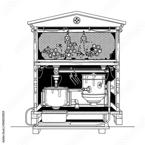 detailed cross-section illustration of vintage bathroom plumbing and septic system design