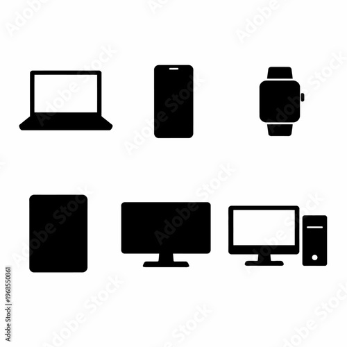 Silhouette icons of modern technology devices including laptop and smartphone