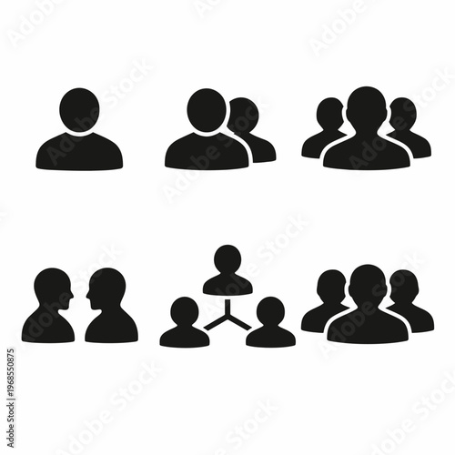Silhouette icons of people in various group configurations