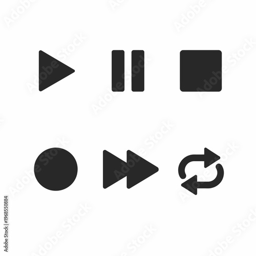 Music player interface icons: play, pause, stop, record, forward, repeat symbols