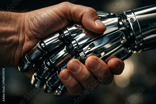 Strong Human Handshake with Detailed Metallic Robot Hand