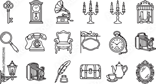 Vector Illustration of Antique Objects in Black Silhouettes