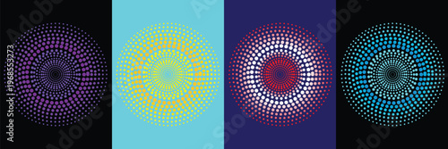 Abstract radial dots circular pattern set colorful geometric background