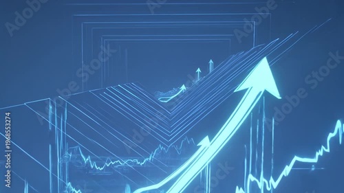 Blue Abstract Digital Graph with Rising Lines Representing Oil Price Increase and Economic Growth Chart Trend