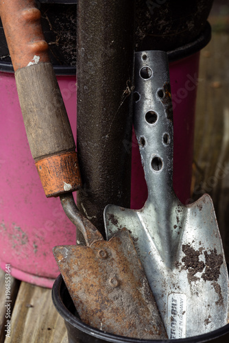 Garden tools, metal, two shovels