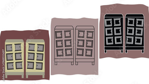 Multi-Compartment Metal Locker Icon Set for School Gym and Changing Rooms